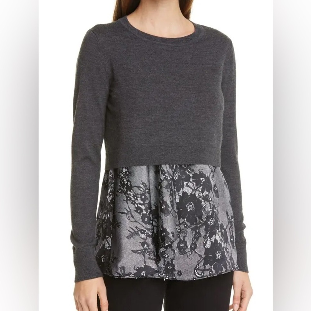 CLUB MONACO NWOT Claribel Layered Look Merino Wool Sweater Charcoal Size XS